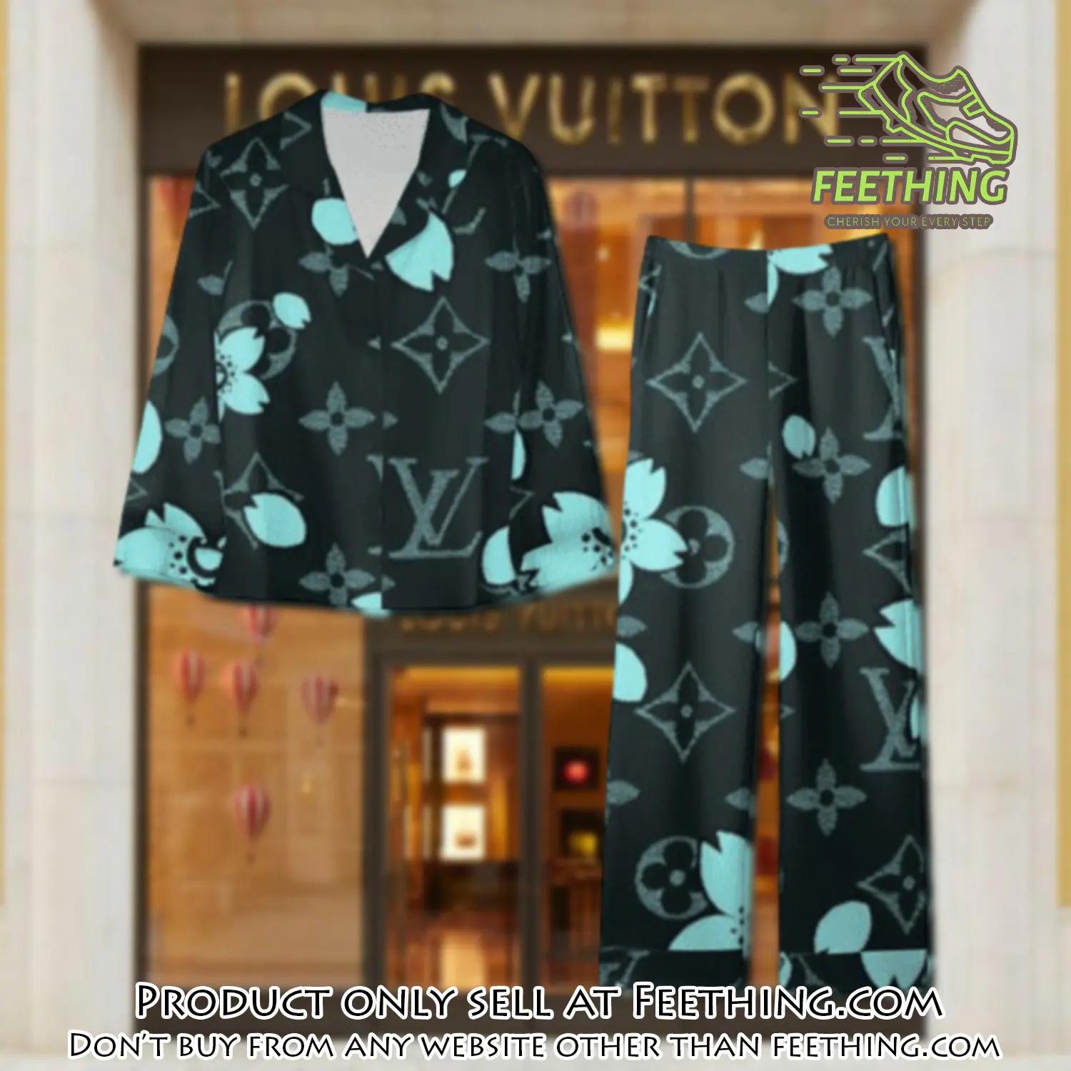 Trending luxury lv satin pajama set pjs1082 ft5903487